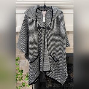 Chico's OS Black and White Textured Cape